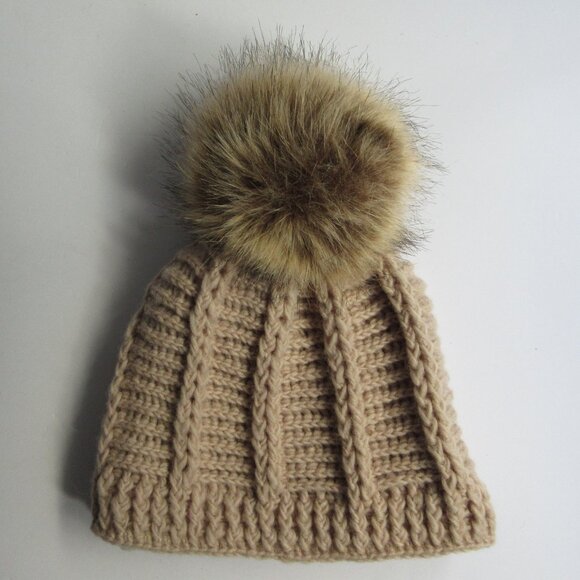 By Many Hands Brecken Beanie Fleece Lined Nepal Wool Hat w/ Pom Pom Tan NWT - Picture 2 of 13